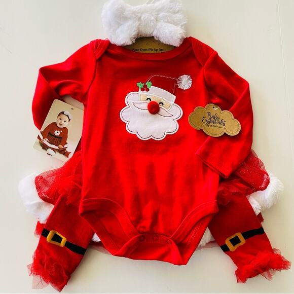 Baby Essentials | 4 Piece Santa Tutu Leg Warmer Bow Outfit NWT 9 Months - Picture 1 of 10